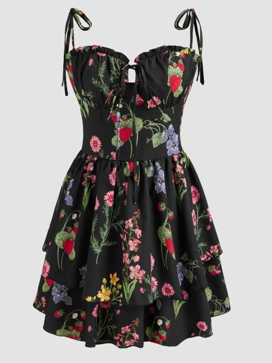 Cider Dresses & Skirts - NWOT Cider Floral Ruffle Hem Knot Layered Mini Dress